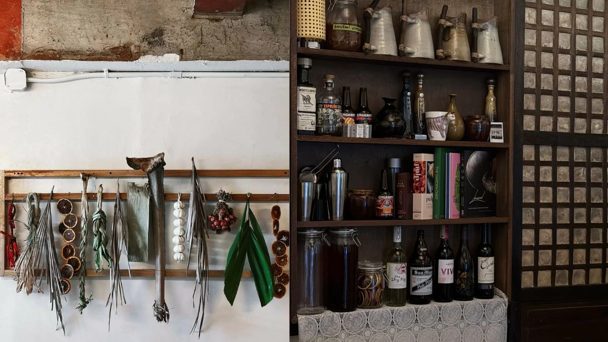 THE HEART OF THE HOUSE Capiz shell windows from chef Lee Jan Anicas’ old home in Mindoro, wooden shelves stocked with ferments and an open kitchen create a dining room that feels deeply Filipino (Photo: Bakuran Tasting Club)