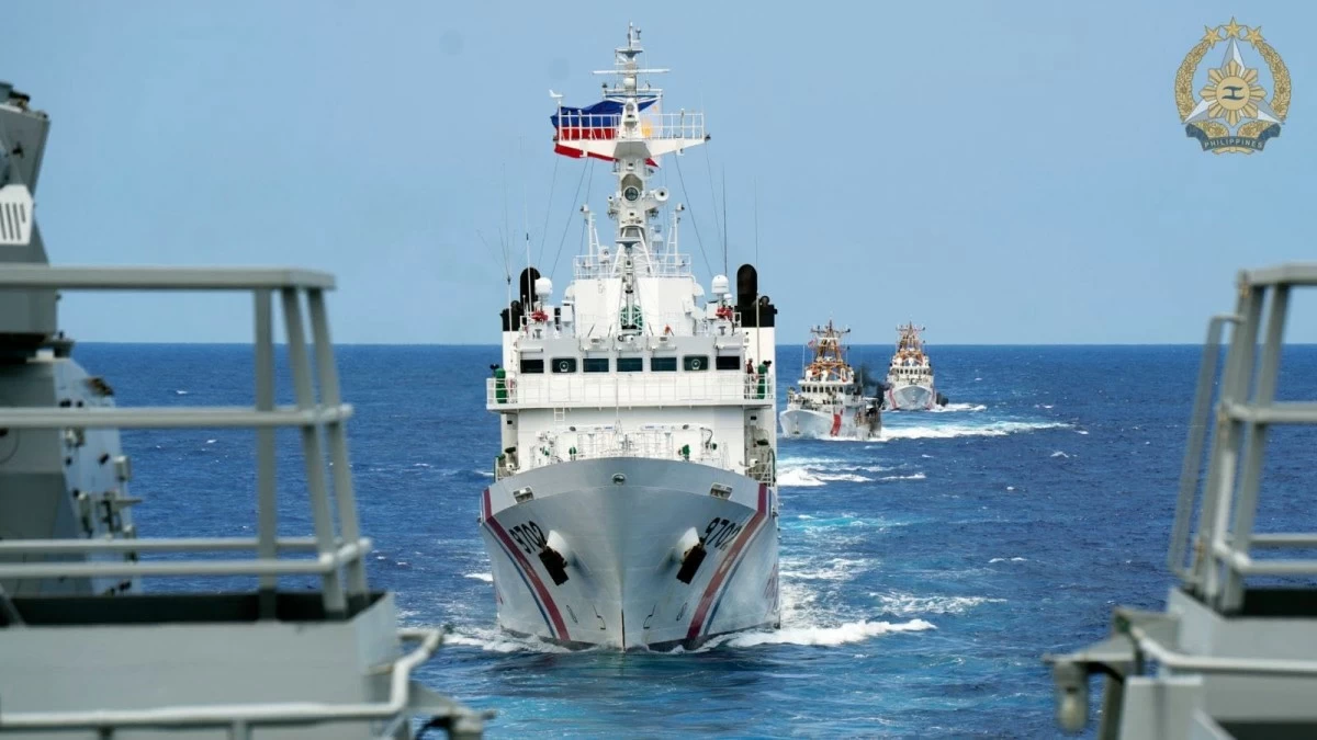 BRP Melchora Aquino (MRRV 9702) sails as participating vessels execute Division Tactics (DIVTACS) maneuvers, demonstrating coordinated maritime operations and interoperability during the PH-US Bilateral Maritime Cooperative Activity in the West Philippine Sea. (Photo: Armed Forces of the Philippines)