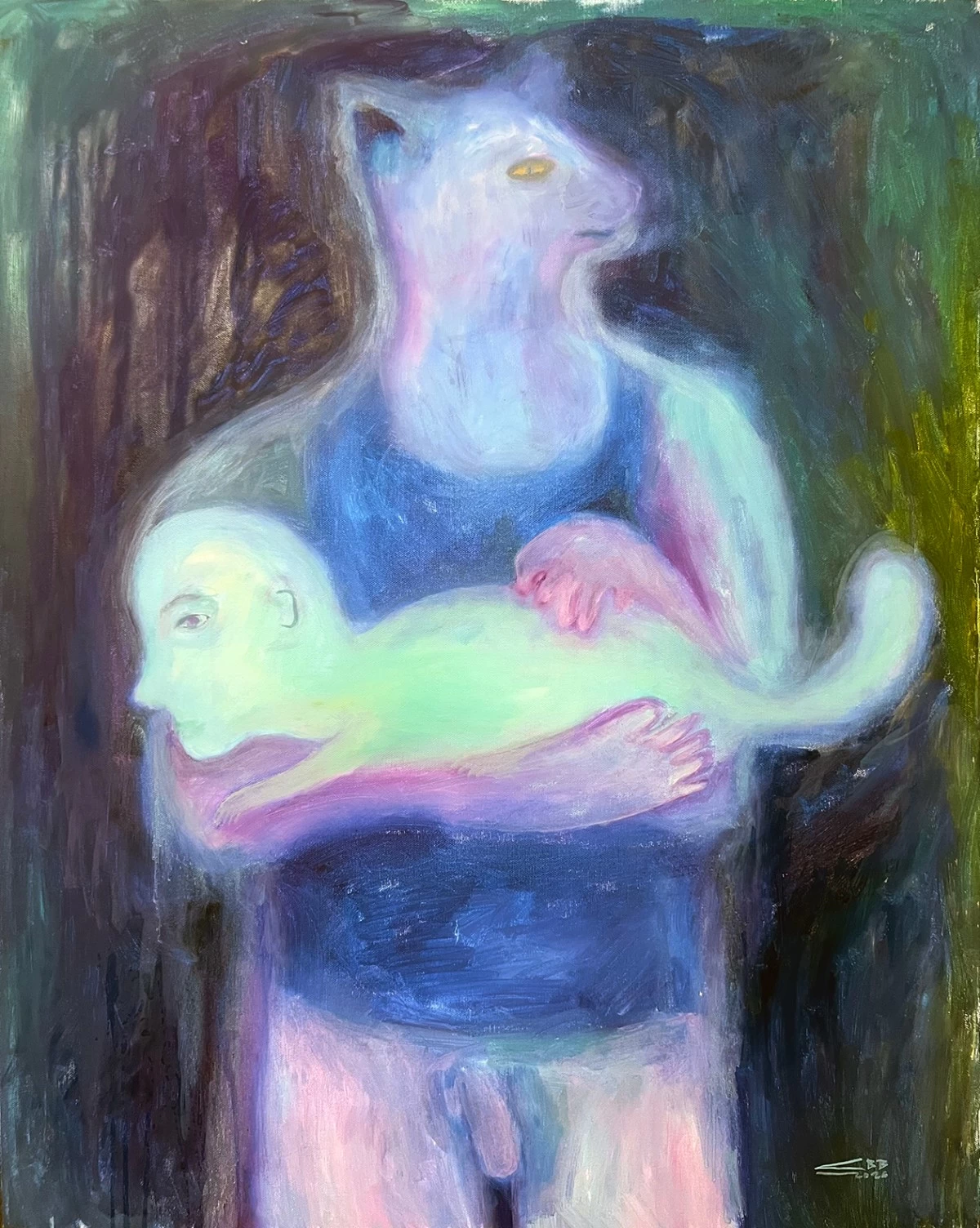'SELF-PORTRAIT WITH A CAT,' 30x24 inches, oil on canvas, 2026