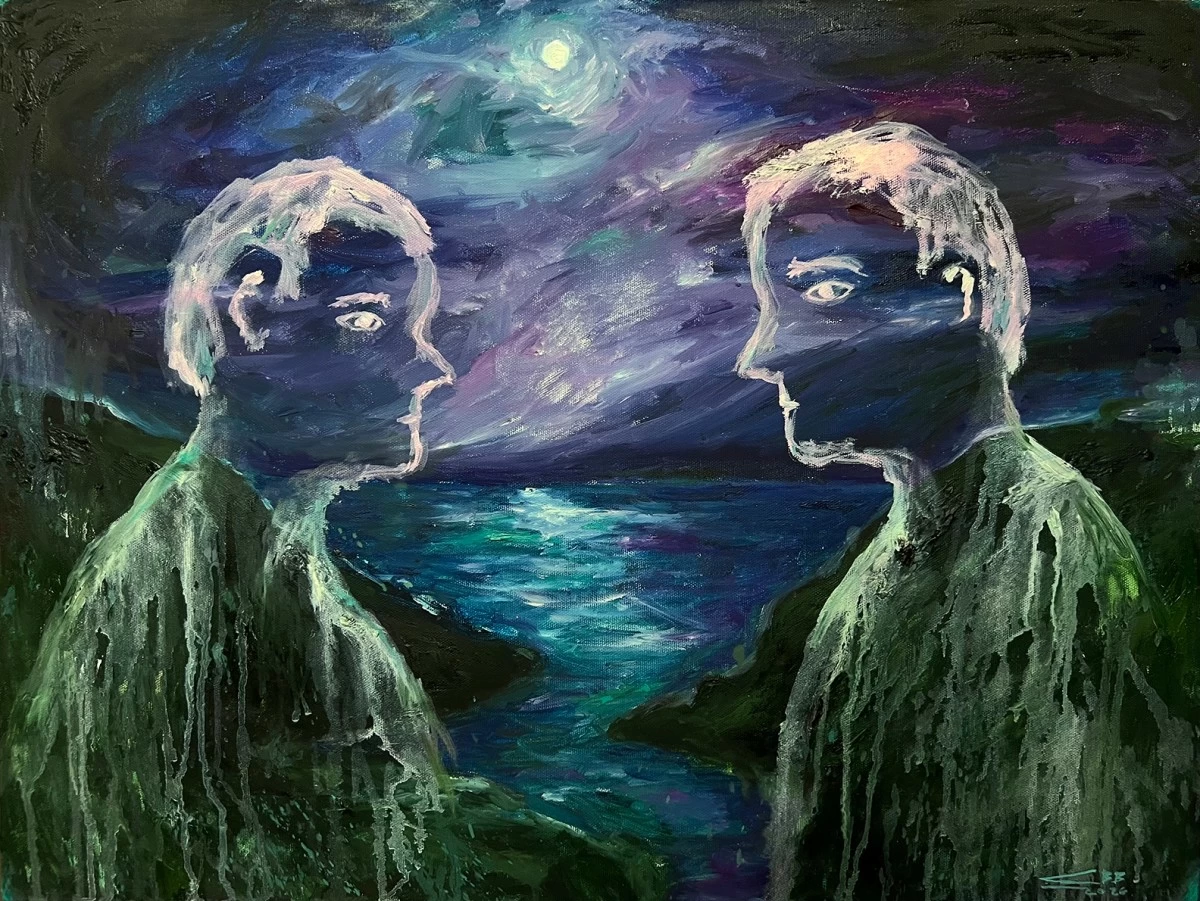 'TWO SOULS UNDER THE MOONLIGHT,' 18x24 inches, oil on canvas, 2026