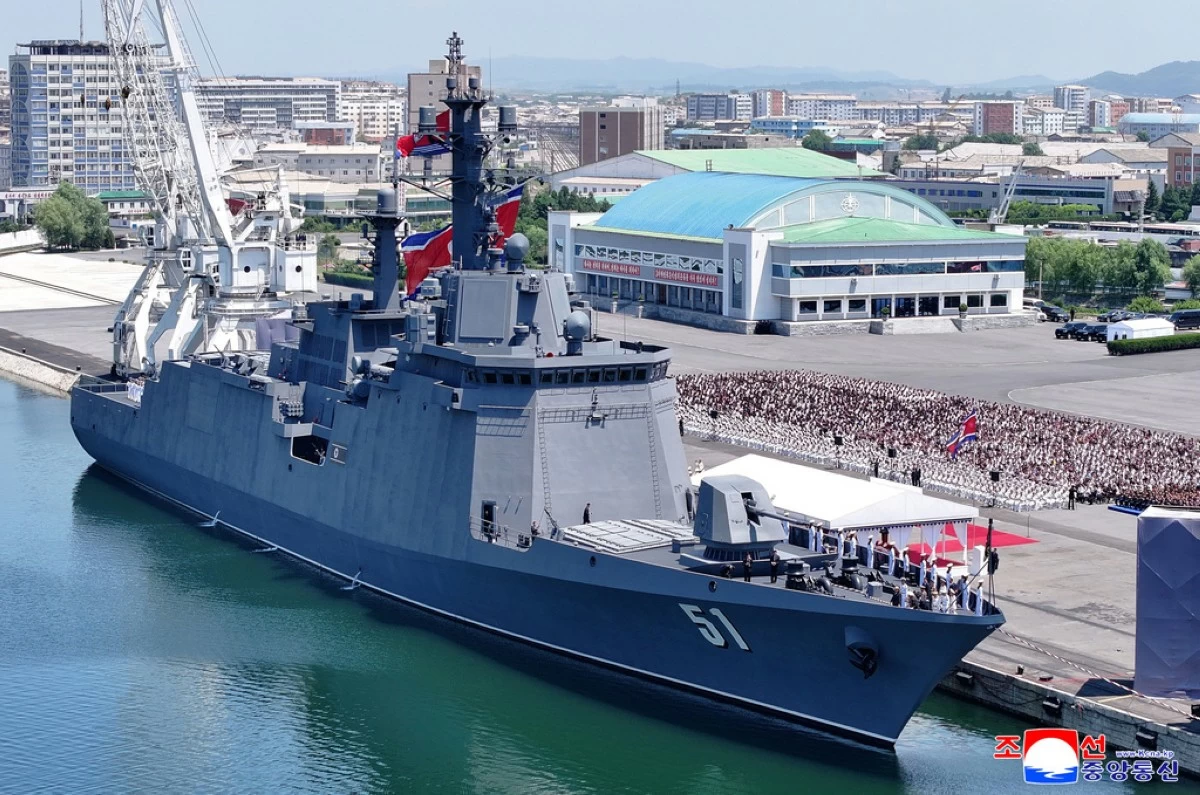 In this photo provided Wednesday, June 24, 2026, by the North Korean government, North Korean destroyer Choe Hyon is seen during its commissioning ceremony at a port in Nampo, North Korea, Tuesday, June 23, 2026. (Korean Central News Agency/Korea News Service via AP)