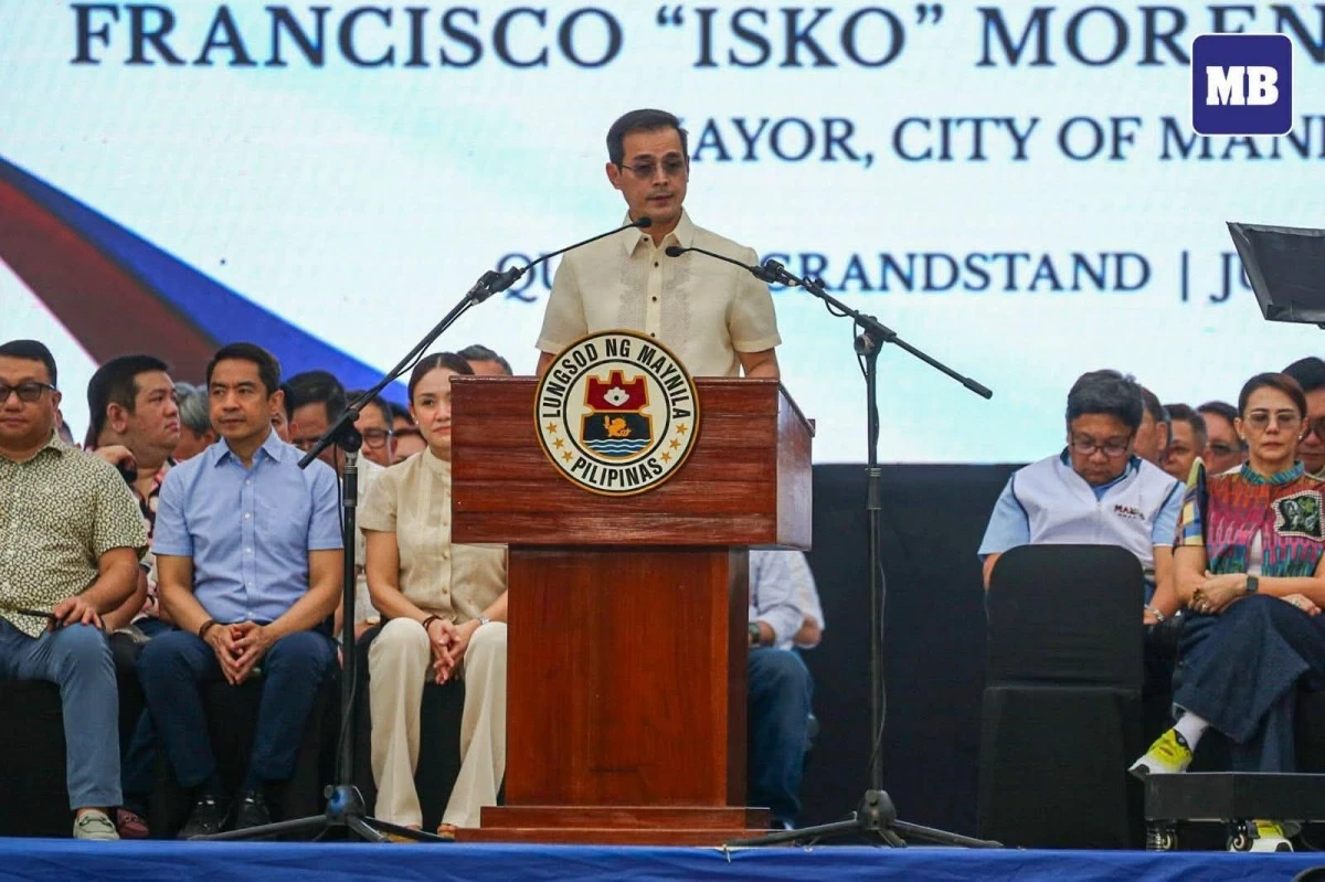 Manila Mayor Francisco “Isko Moreno” Domagoso addresses city officials and residents during his State of the City Address at the Quirino Grandstand on June 24, 2026, highlighting key programs and priorities as Manila celebrates its 455th founding anniversary.