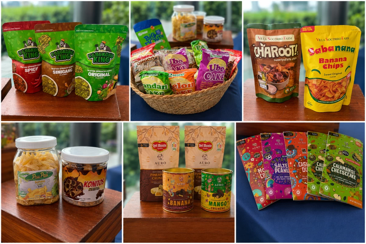 Artisanal chocolates, crispy kangkong chips, and specialty snacks from Auro Chocolate, Kangkong King, Regent Foods, Villa Socorro Farm, and Year Luck Food and Industrial Corp. were featured at the Philippine Embassy’s National Day reception.