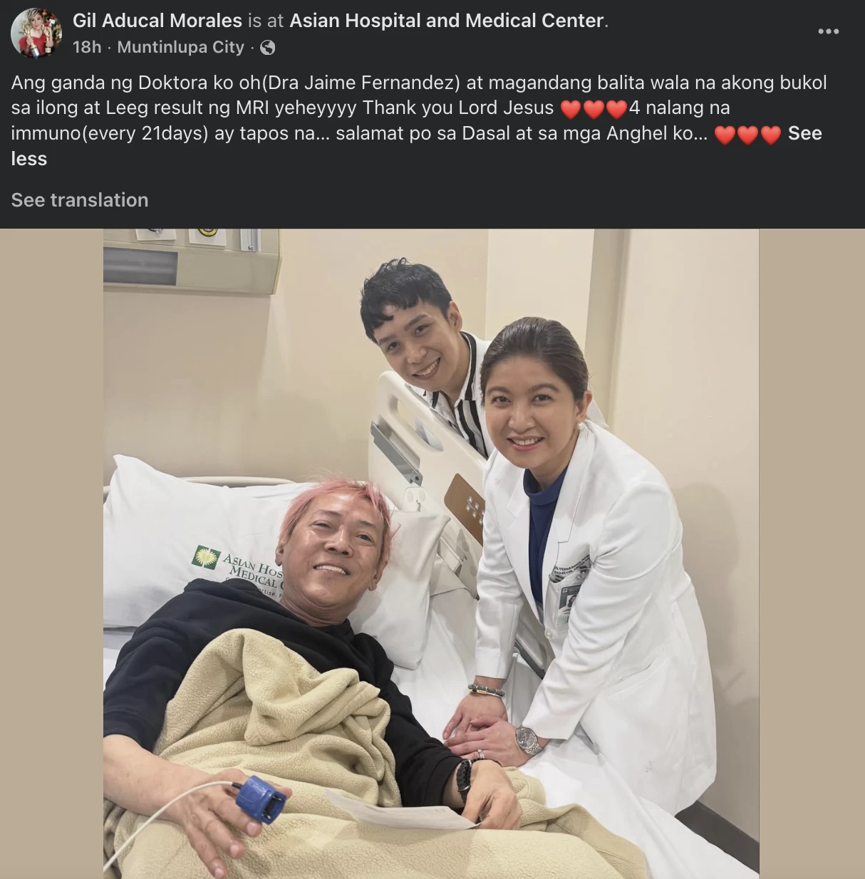 Ate Gay health update (Facebook) 