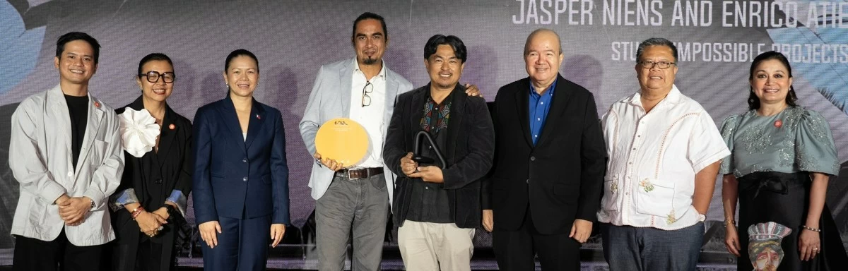 (From left)  Design Center Philippines deputy executive director Lucky Lopez and executive director Rhea Matute, Department of Trade and Industry assistant secretary Nylah Rizza Bautista, Malasakit Award and Gold Award for placing making category recipients Enrico Atienza and Oscar Sarmiento, Jr., Good Design Awards Philippines place making head juror Ar. Dominic Galicia, DTI assistant secretary Al Valenciano, and Design Advisory Council chair and jury Mylene Abiva
