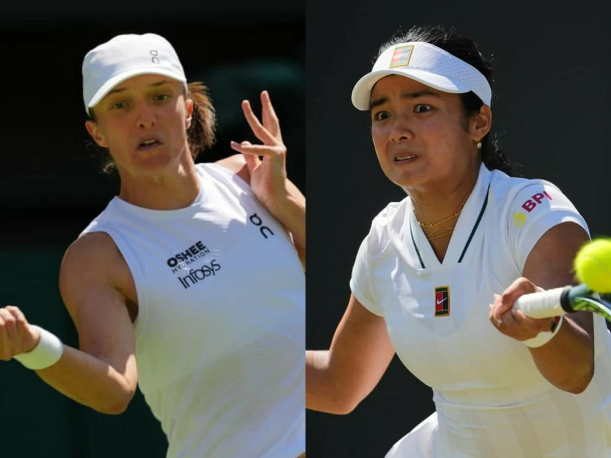 Iga Swiatek, left, and Alex Eala. (AP)