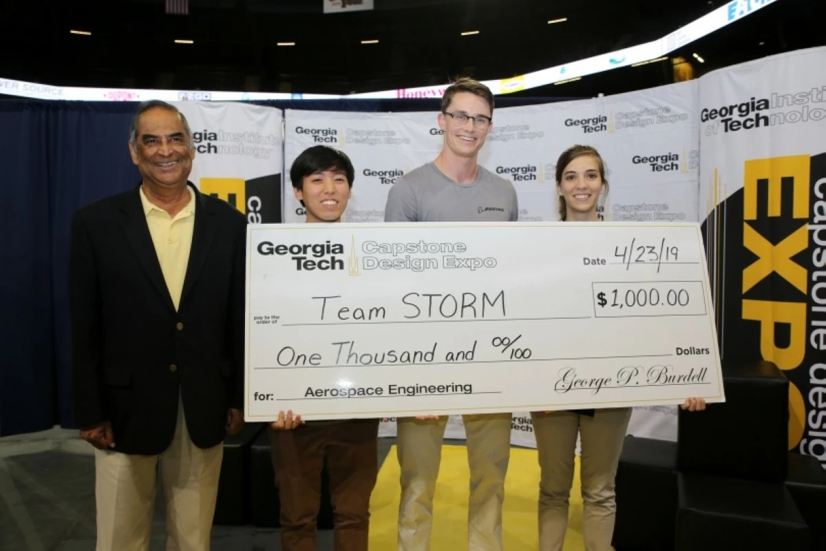 Gen Mark Veloso Tanno (2nd from left), Charles Andrew Person and Alexandra Miner at the 2019 Capstone Design Expo. (Photo from Georgia Institute of Technology's website) 