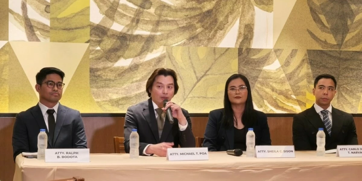 Vice President Sara Duterte’s legal team during a press conference on April 23, 2026. (Merlina Hernando-Malipot / Manila Bulletin)
