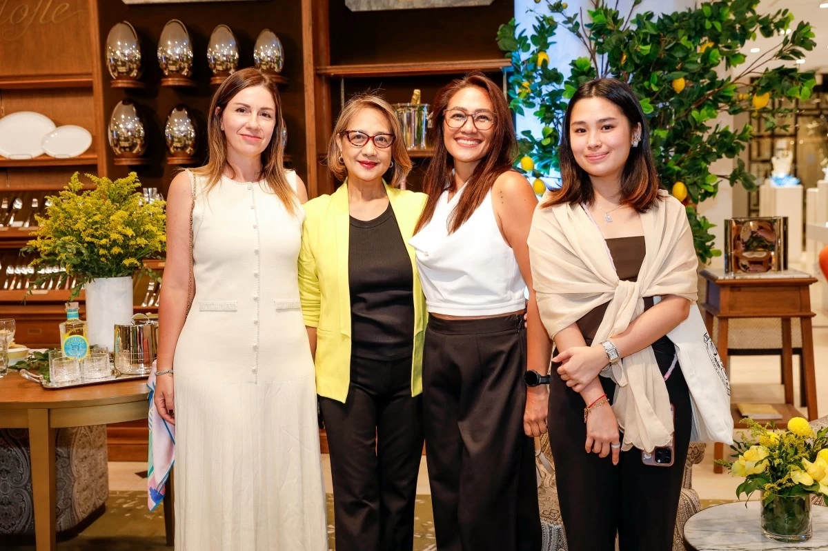 Christofle sales director for Asia and Australia Michela Offedu with Rustan’s home marketing consultant, Malu Liu, home luxury merchandise manager Mildred de Vera, and home luxury merchandise assistant Alyannah Jamera 
