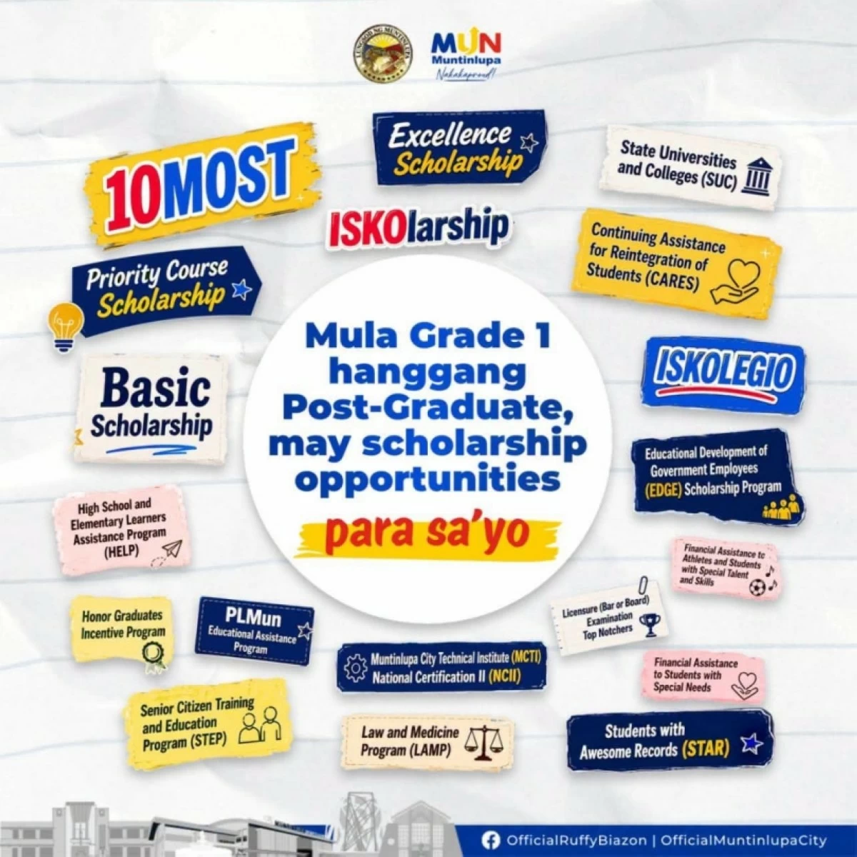 The different scholarship programs of the Muntinlupa City government (Photo from Muntinlupa PIO) 