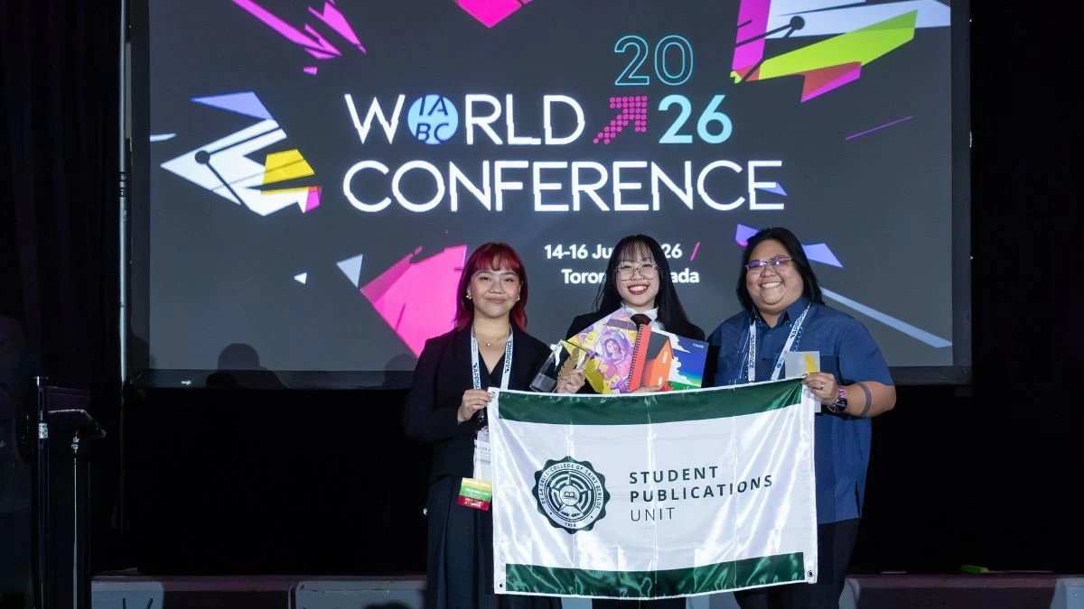 Benildean Press Corps editor in chief and Benilde Diplomacy and International Affairs student Ryzza Ann Gadiano, Ad Astra/ Benilde Student Publications Unit Photo staffer and Benilde Multimedia Arts student Marshel Escalera, Benilde Student Publications unit head Dayanara Cudal (Photos: Benilde)