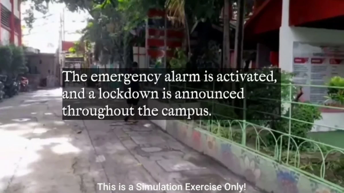 The  active shooter simulation exercise conducted by the Taguig police in Napindan Integrated School (Screenshot from Taguig police's video) 