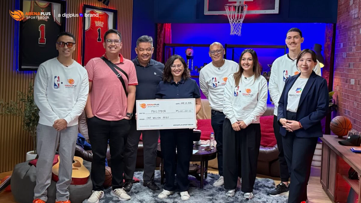 Representatives from the Philippine Sports Association for the Differently Abled (PHILSPADA) receive the ceremonial check during the 50th episode of ArenaPlus' All in sa Arena on June 14.
