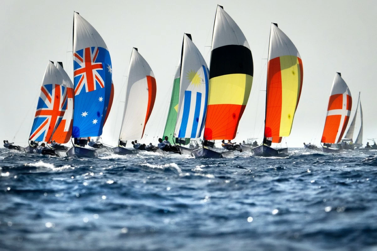 A fleet of boats from around the world compete in a men's skiff event sailing race Sunday July 28, 2024, during 2024 Summer Olympics sailing competition in Marseille, France. (AP Photo/Jacquelyn Martin, File)