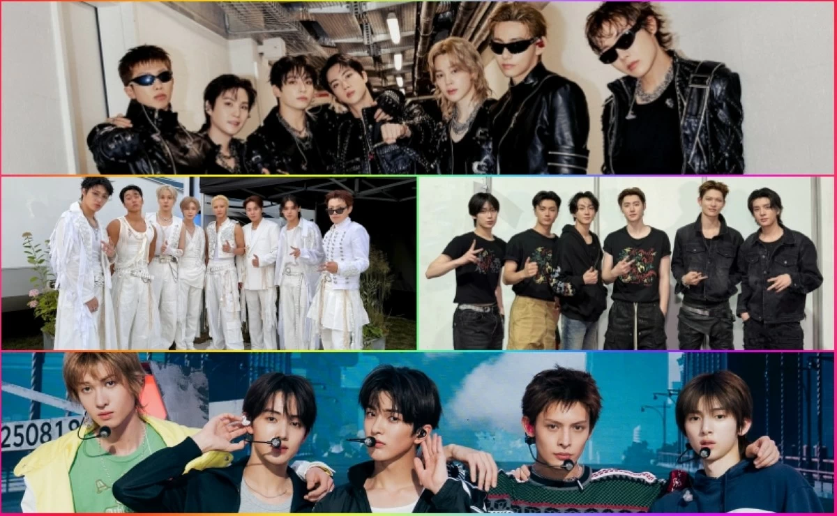 (Clockwise from top) BTS, ENHYPEN, Cortis and ATEEZ (X) 