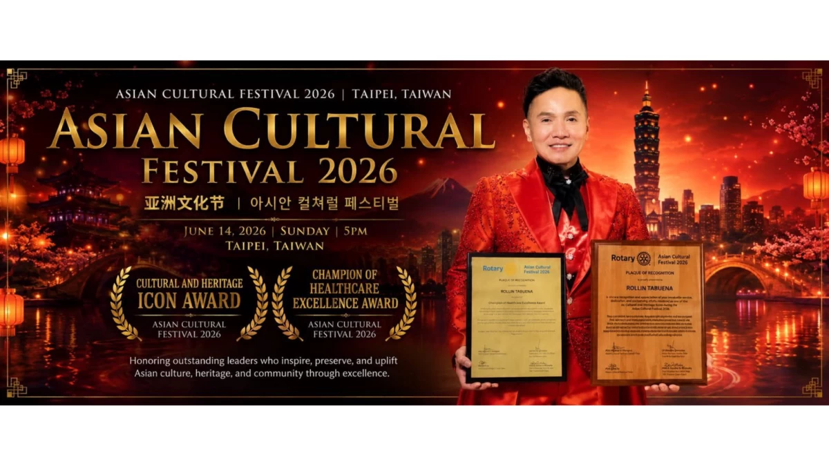 Dr. Rollin Tabuena was recognized for the Cultural and Heritage Icon Award and Champion of Healthcare Excellence Award at the Asian Cultural Festival 2026 in Taipei, Taiwan. 