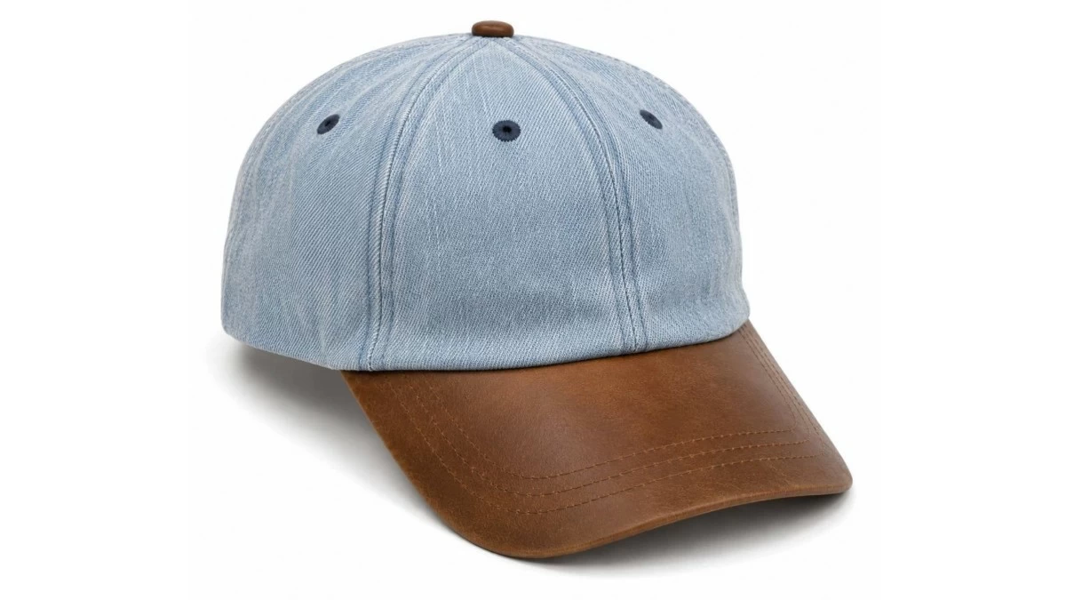 AXCS Denim Baseball Cap with Leather Brim 