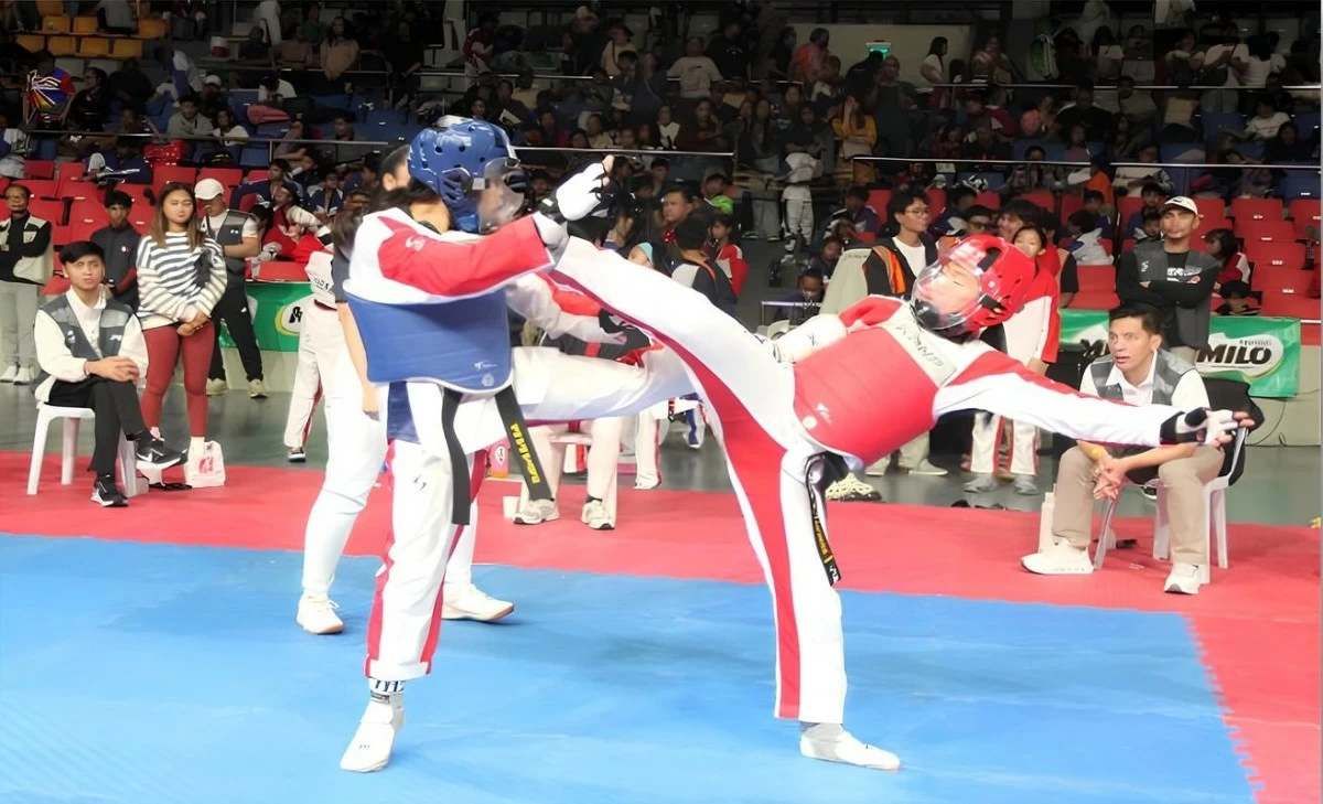 The player in red armor unleashes a roundhouse kick to his rival. (PTA photo)