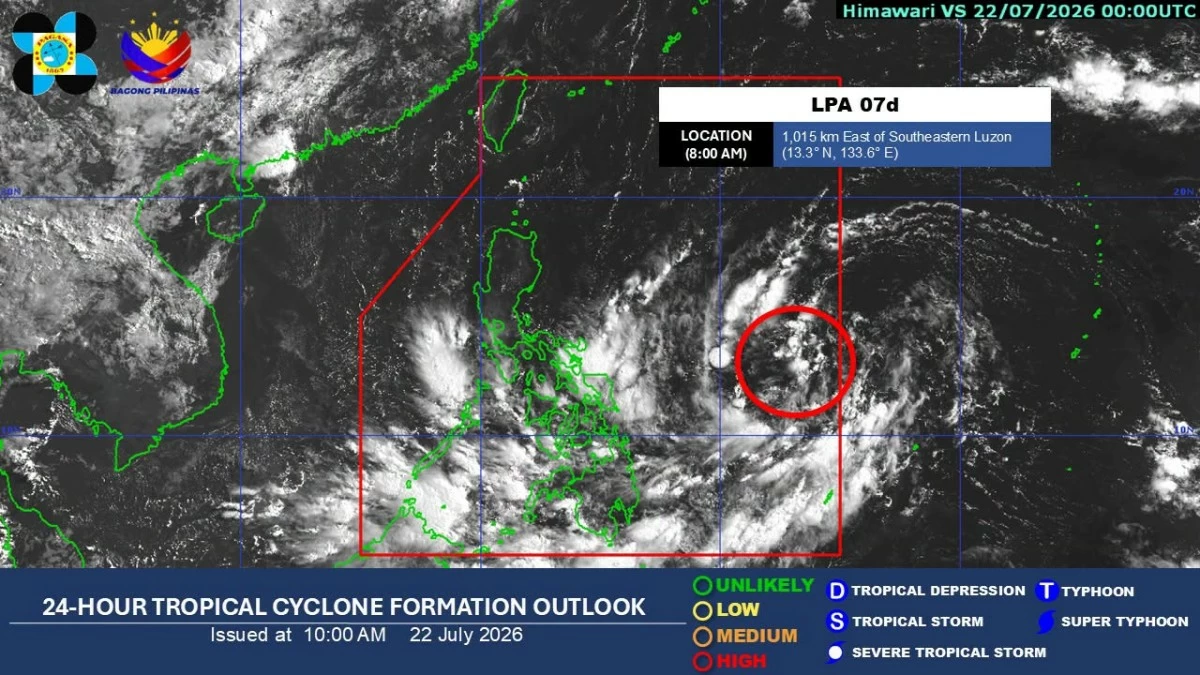 Satellite image showing the low-pressure area inside the Philippine Area of Responsibility (PAGASA)