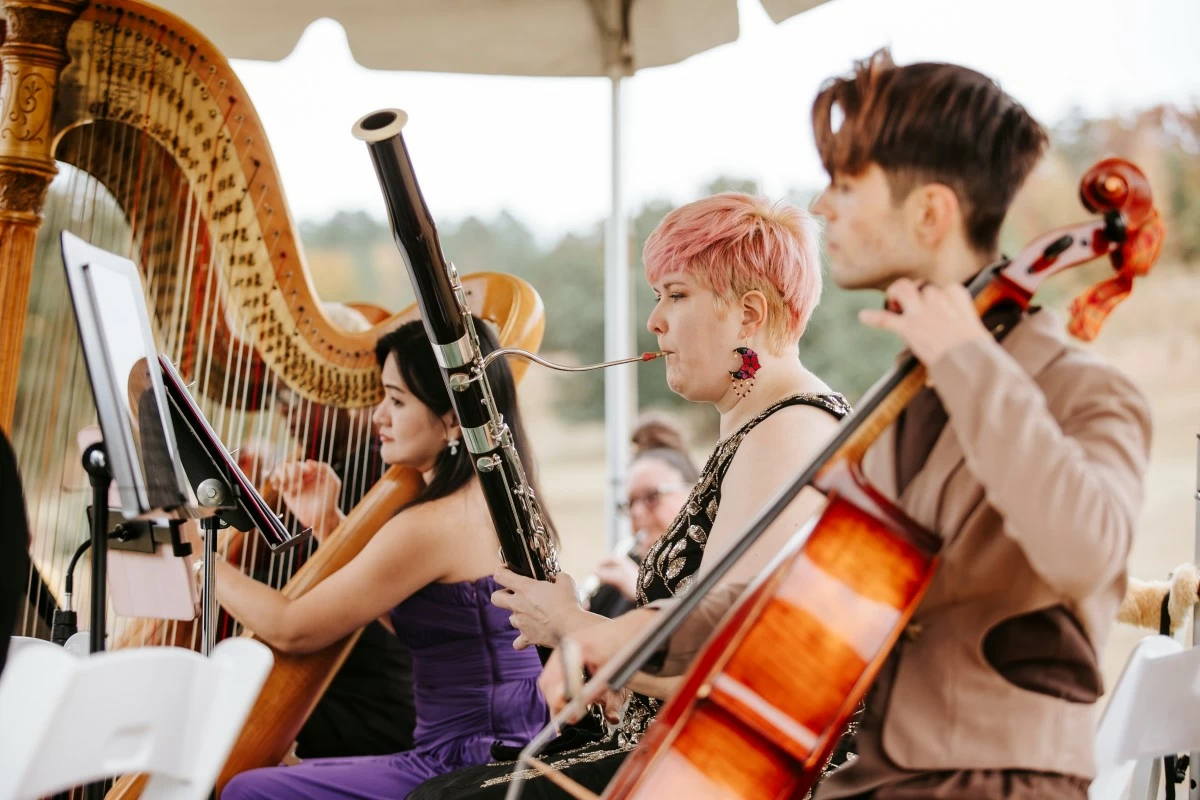 JANE BANTA playing at a wedding in the US with cellist Cashier Brooks and bassoonist Cathryn Gaylord.