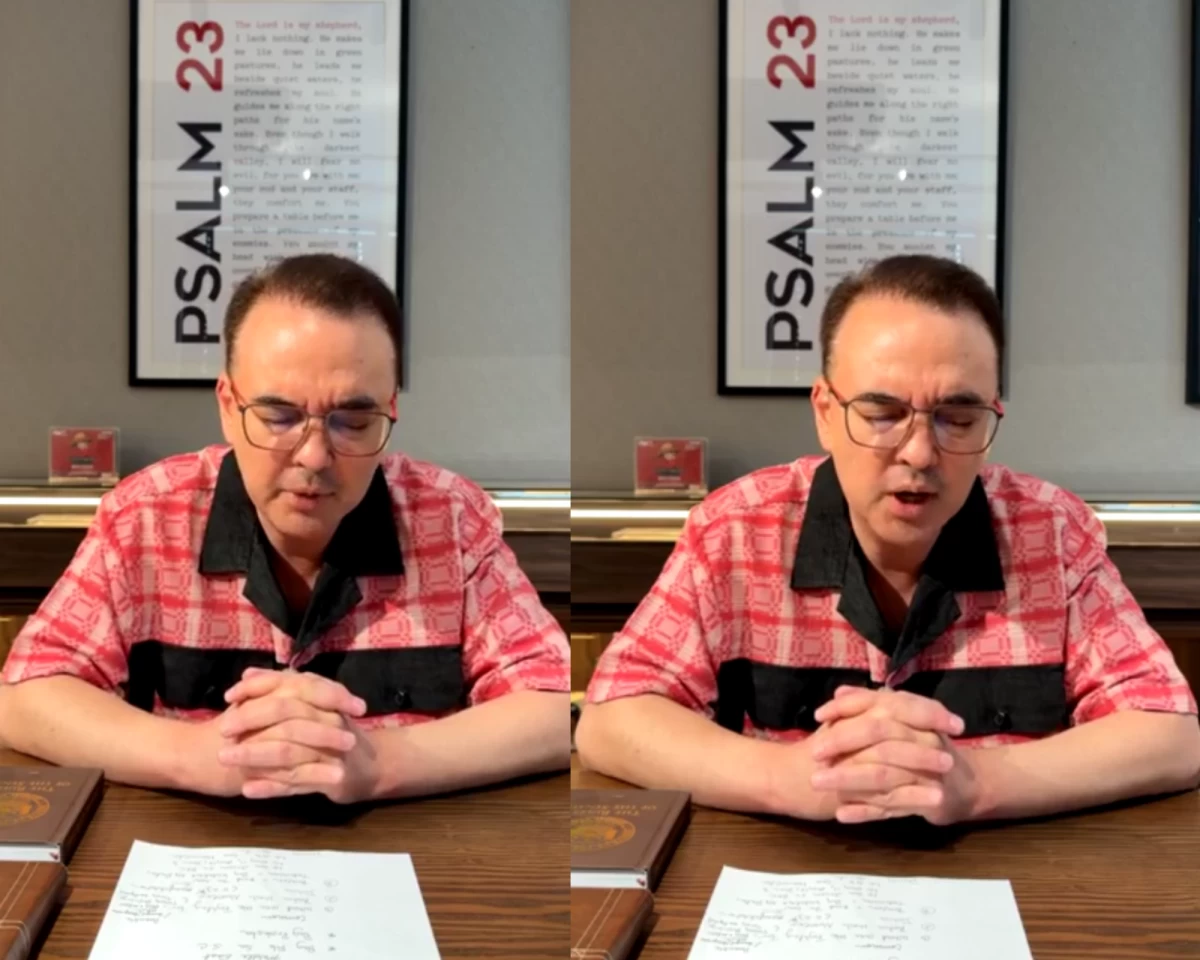 Senate Minority Leader Alan Peter Cayetano ends his Facebook live with a prayer (Senate PRIB photo)