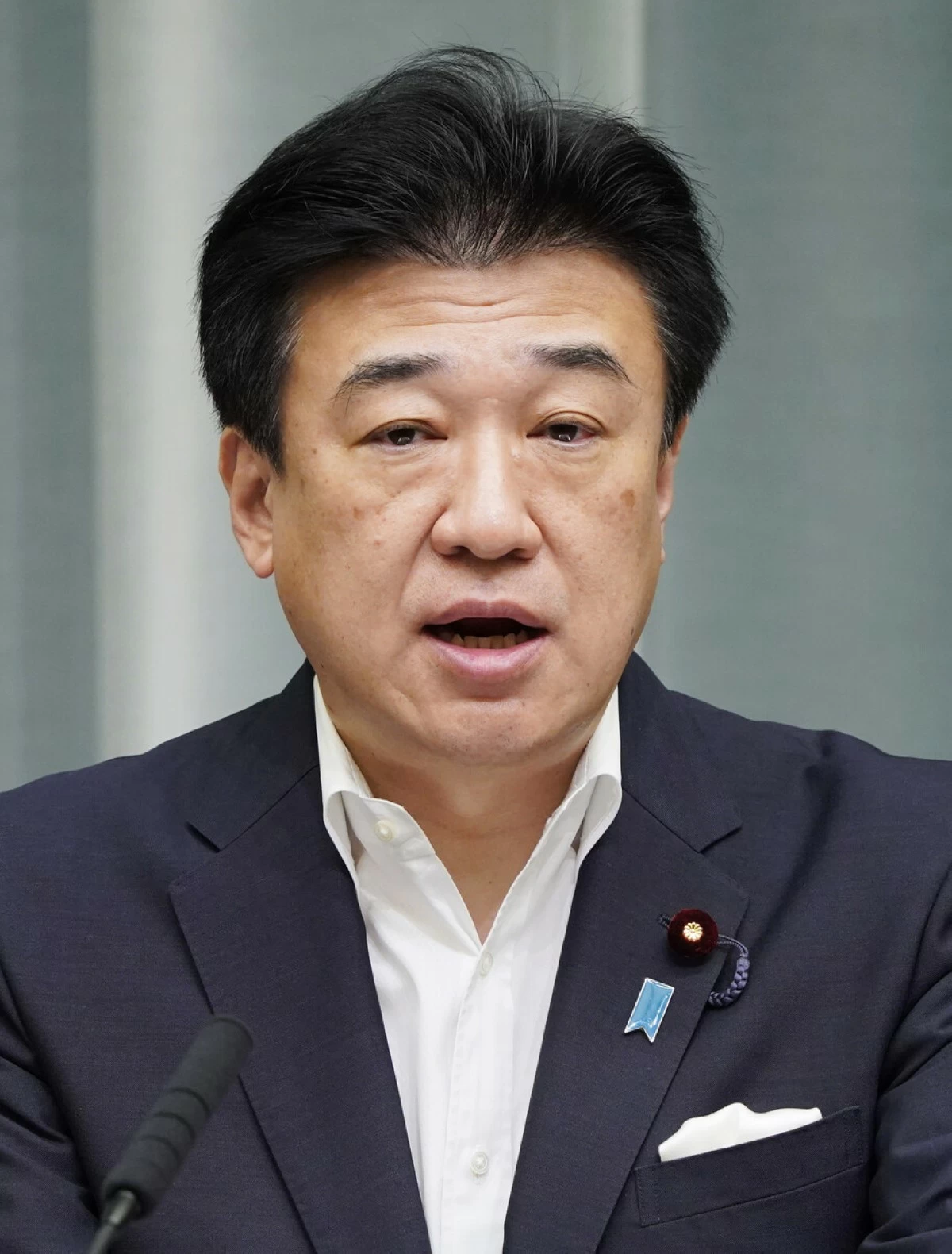 Japanese Chief Cabinet Secretary Minoru Kihara speaks at a press conference at the prime minister's office in Tokyo on Wednesday.