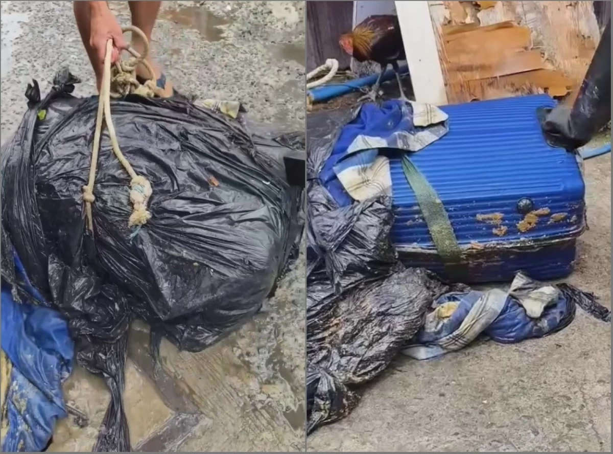 The suitcase containing the body of a woman found in Taguig creek on July 24 (Screenshots from Ysrael's video on Facebook)