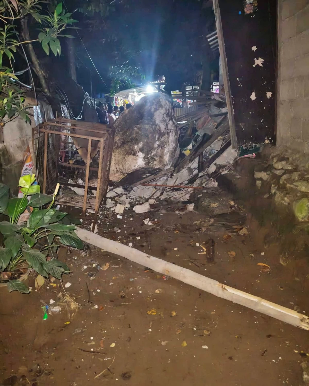 Huge rocks are seen after a rockslide damaged houses in Barangay San Rafael, Montalban, Rizal, injuring three people, including two children. (Photos from Barangay San Rafael - Montalban, Rizal/Facebook)