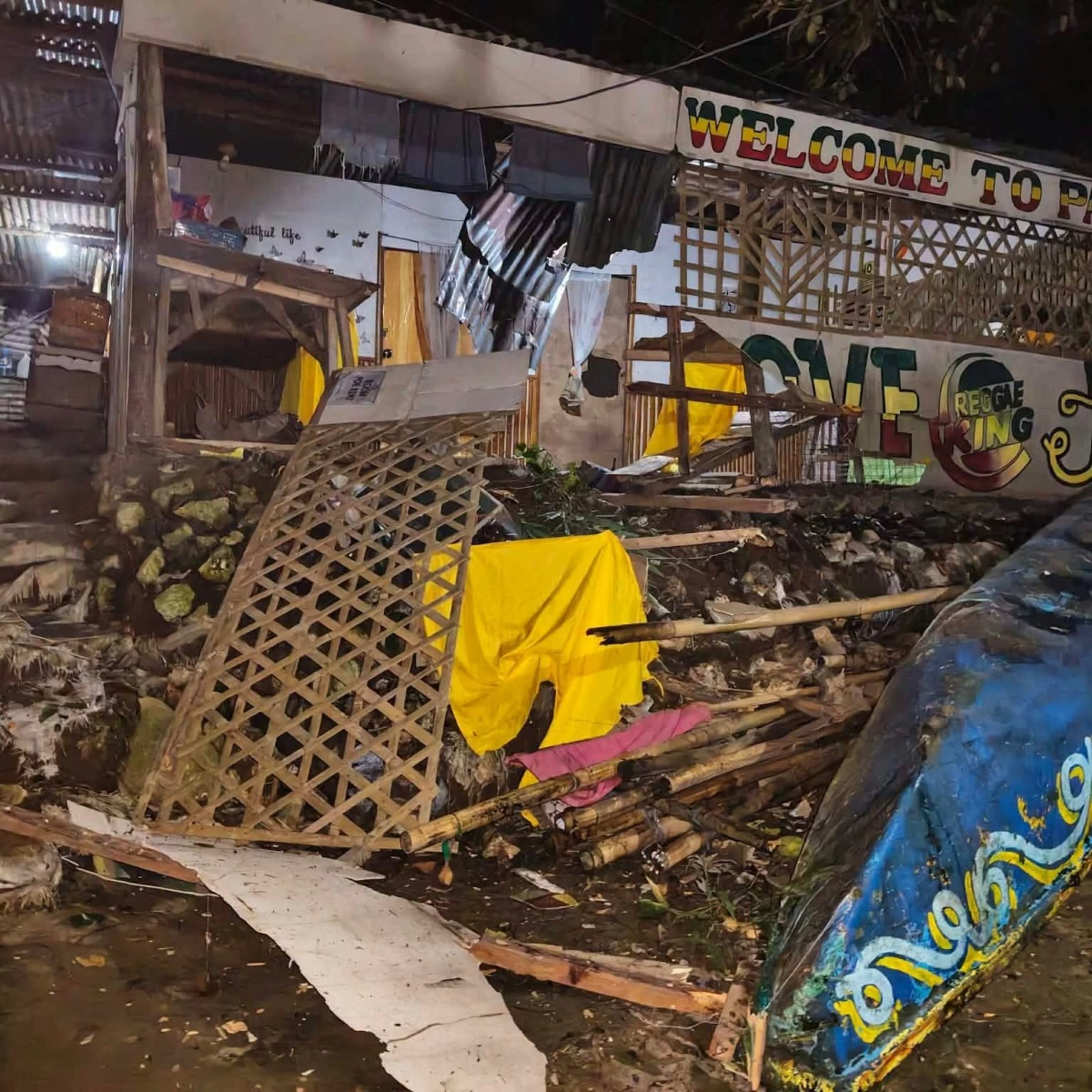 Huge rocks are seen after a rockslide damaged houses in Barangay San Rafael, Montalban, Rizal, injuring three people, including two children. (Photos from Barangay San Rafael - Montalban, Rizal/Facebook)