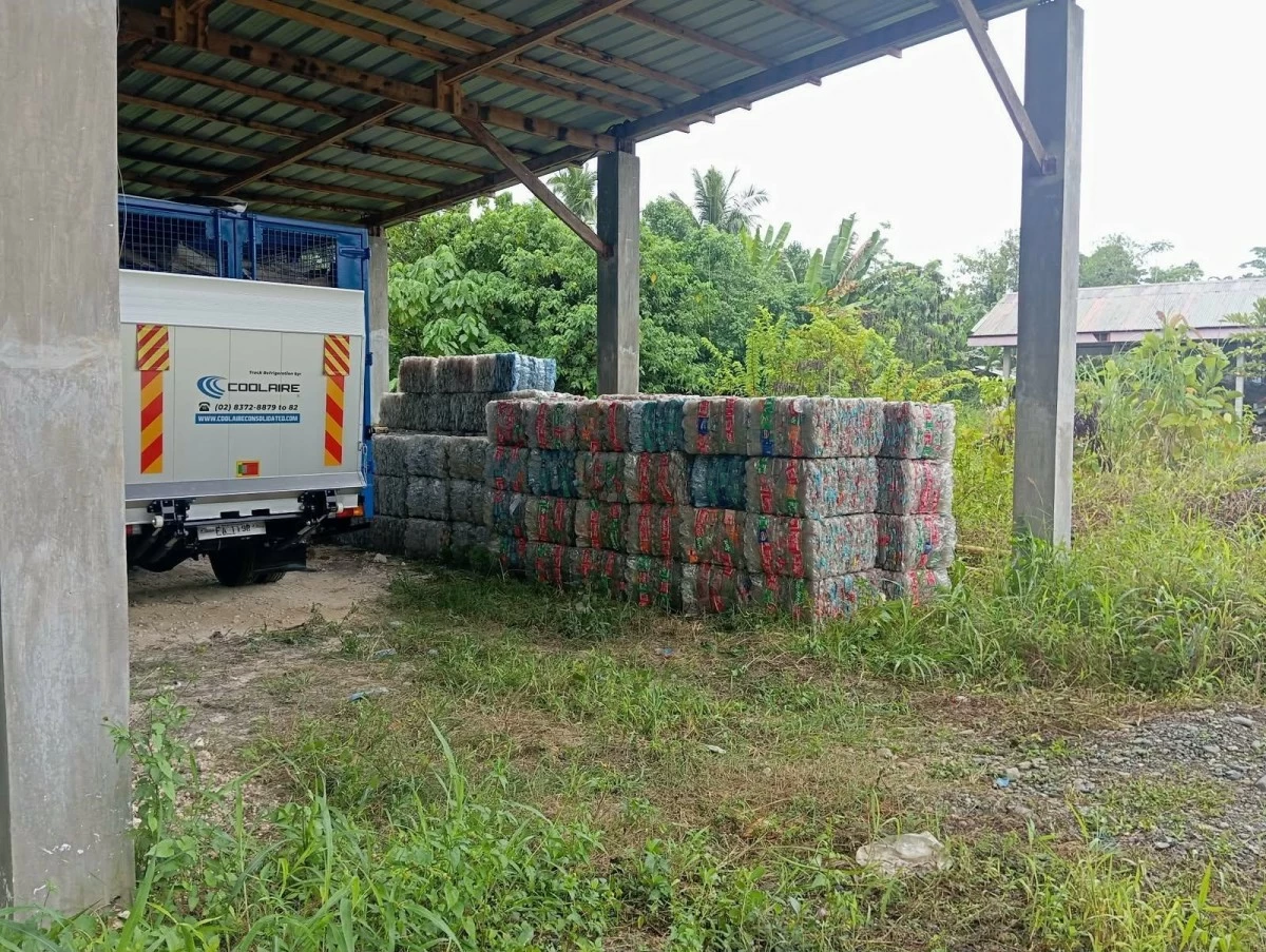 Baled PET bottles from the MRF of the Municipality of General Luna in Surigao del Norte.