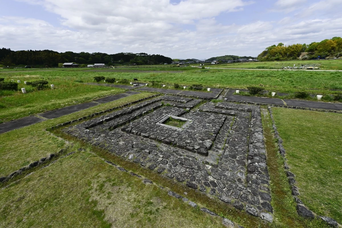 This shows Asuka Palace Ruins in Asuka village, Nara prefecture, western Japan, on April 20, 2026. (Kyodo News via AP)