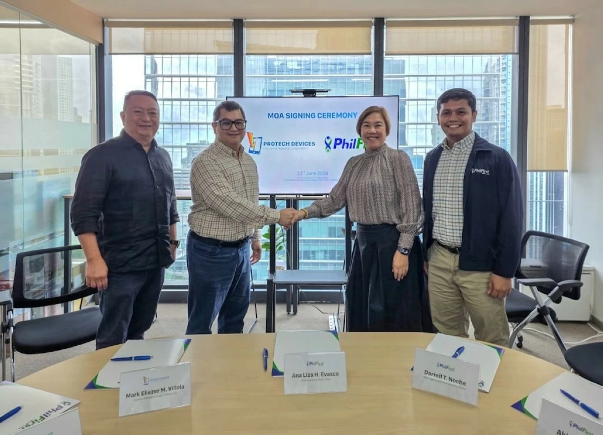 (From left) ProTech Founder and COO Jay Exconde; ProTech Country Manager Mark Eliezer Villola; PhilFirst COO Analiza Evasco; and PhilFirst Head of Agents and Agency Darrell Noche during the MOA signing. 