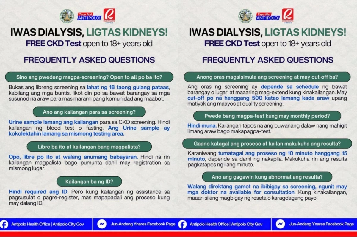 Robinsons Antipolo post features frequently asked questions and answers about the free chronic kidney disease (CKD) screening. (Photos from Robinsons Antipolo)