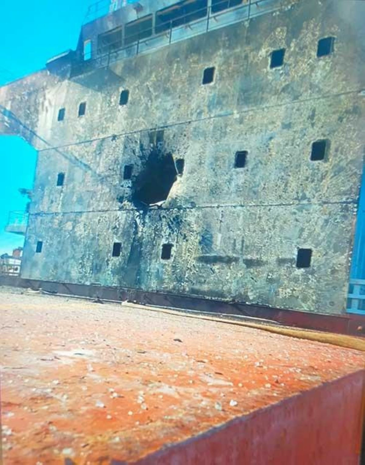 DAMAGE caused by the drone attack against the cargo vessel MV Inase on July 18. (Photo courtesy of Ram-Ram Cerbo/Facebook)