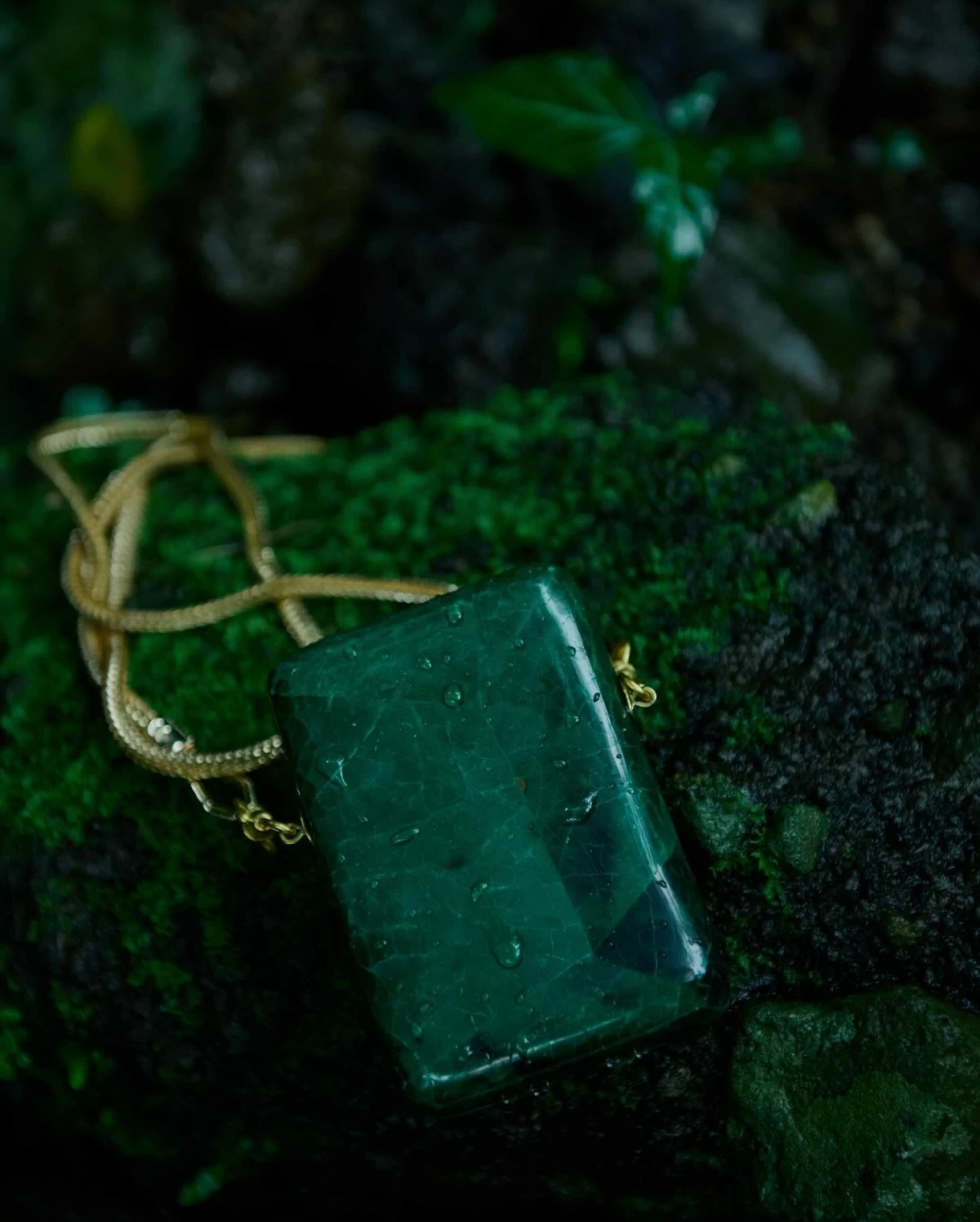 Mother of pearl mini minaudiere in forest jade color