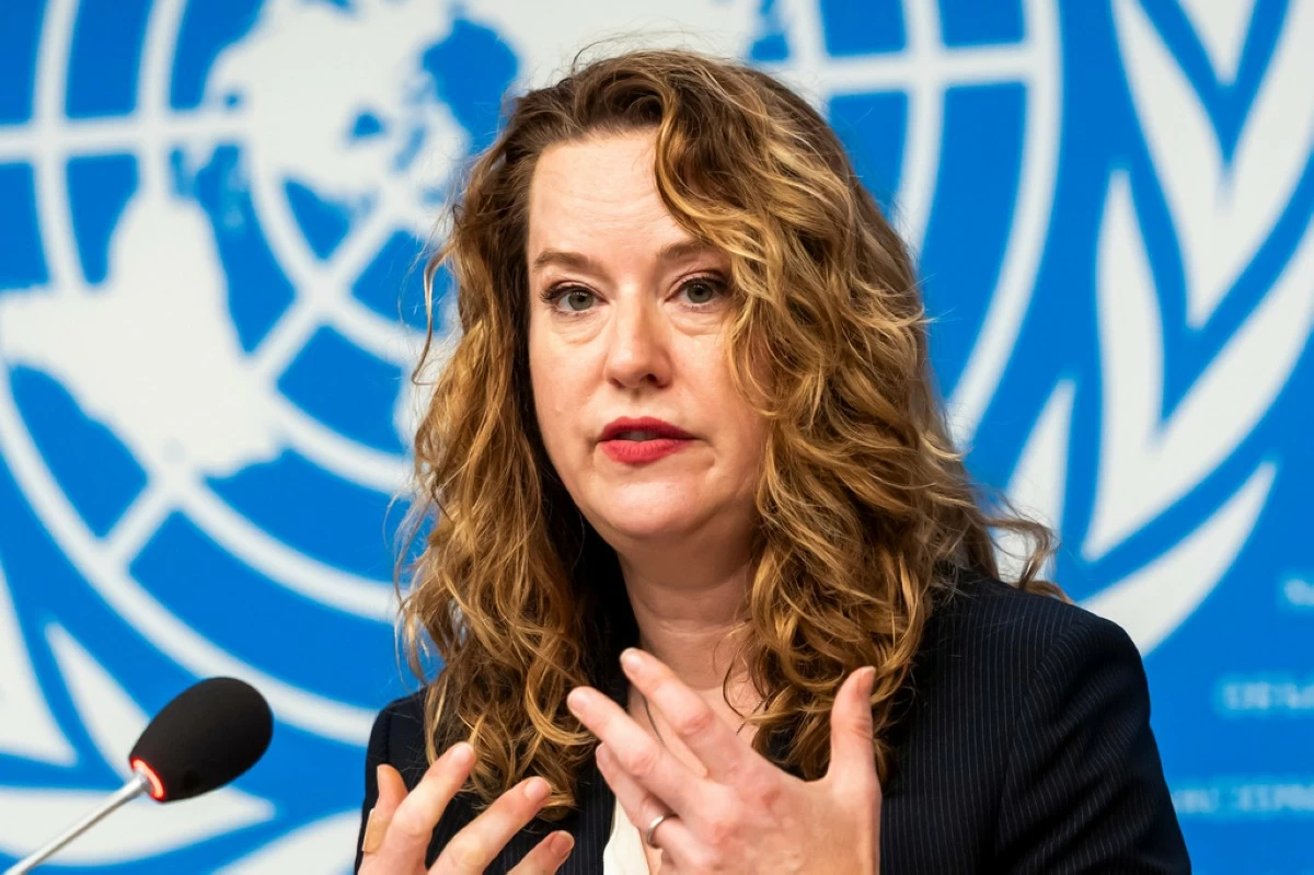 Amy Pope, Director General of the International Organization for Migration (IOM), briefs the media on Protecting Victims of Trafficking in Online Scam Operations, during a press briefing, at the European headquarters of the United Nations in Geneva, Switzerland, Tuesday, July 28, 2026. (Salvatore Di Nolfi/Keystone via AP)