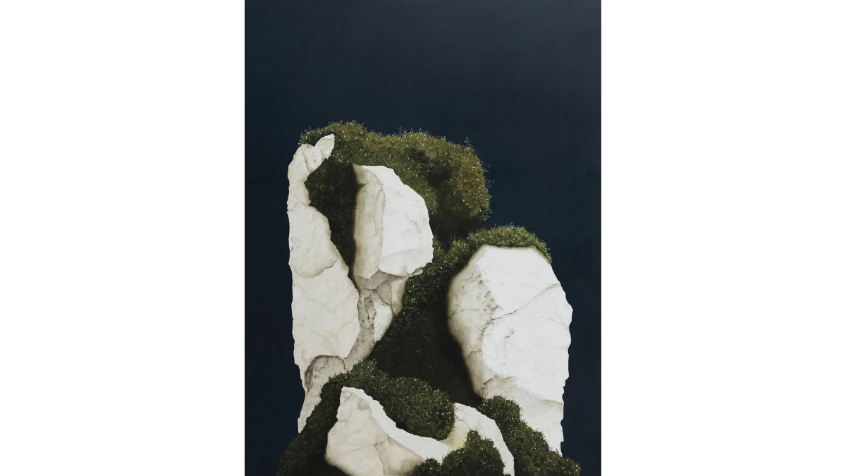'Where Stone Learns to Yield,' 48 x 36 inches, oil on canvas, 2026