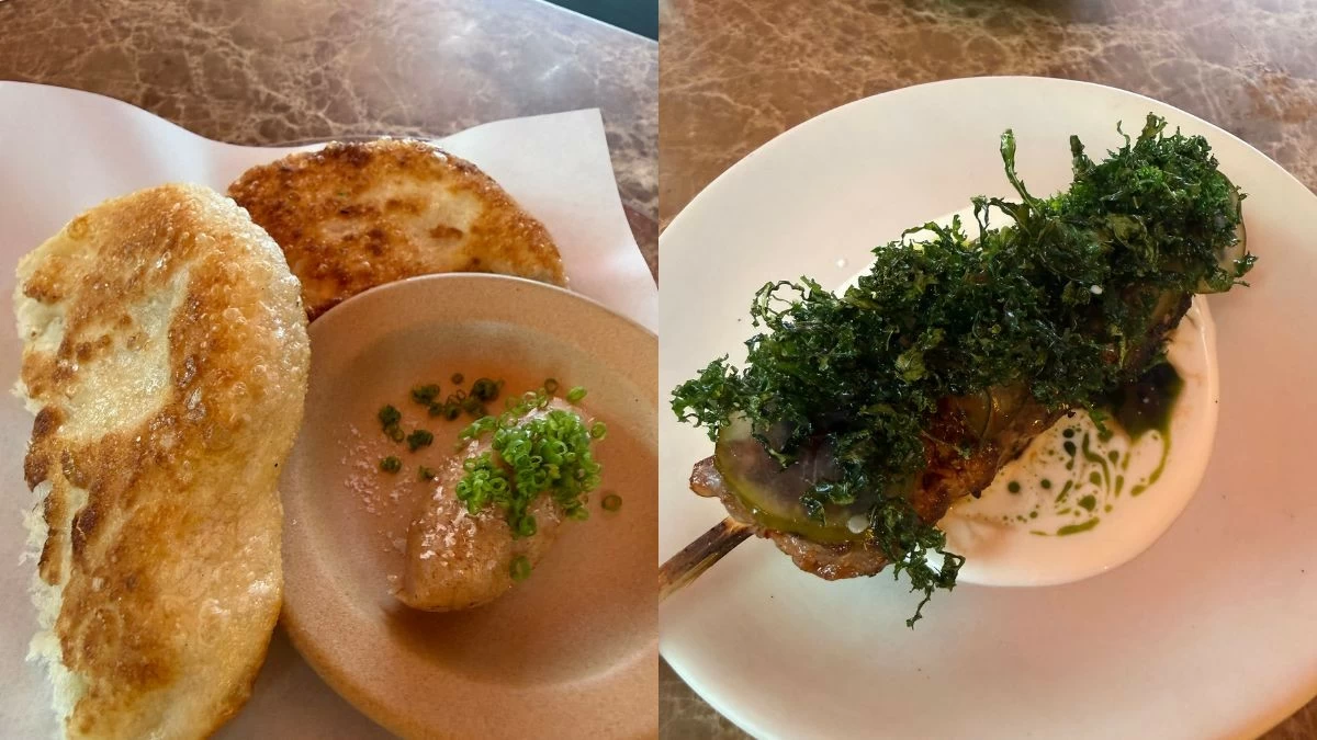 Flatbread with Bonito Butter; Lamb Skewer (Photos: Philip Cu Unjieng)