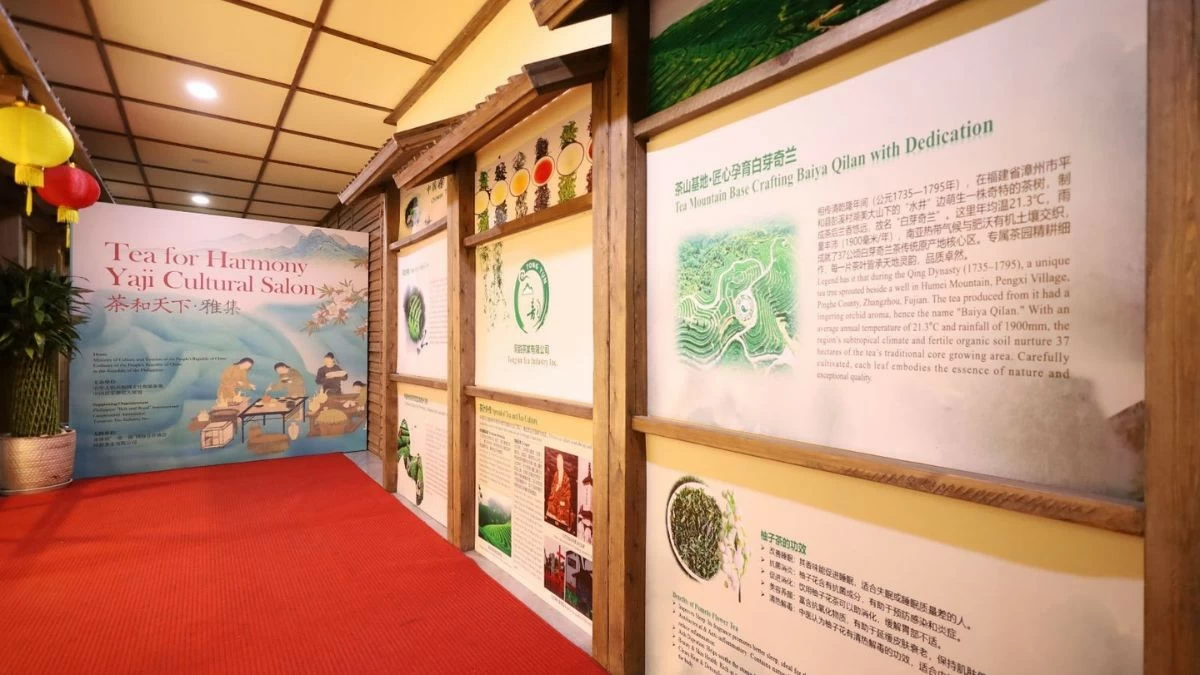 A JOURNEY THROUGH TEA HISTORY

Exhibits tracing the history, traditions, and cultural significance of Chinese tea welcomed guests at the Tea for Harmony Yaji Cultural Salon. The displays offered insights into centuries of tea heritage, from ancient customs to the enduring role of tea in cultural exchange. (Photo: Chinese Embassy Manila)