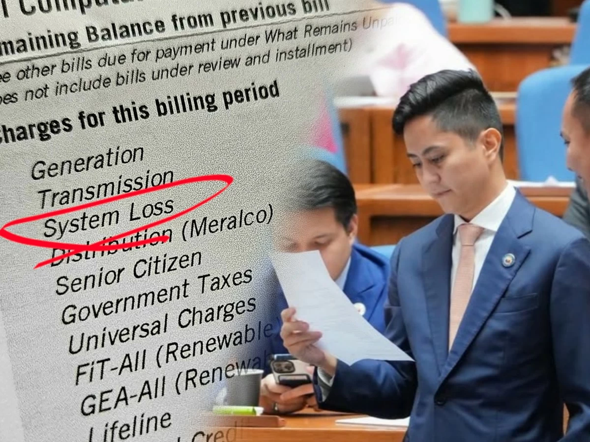 System loss charge on electricity bill (left), Majority Leader Ilocos Norte 1st district Rep. Sandro Marcos (Ellson Quismorio/ MANILA BULLETIN)