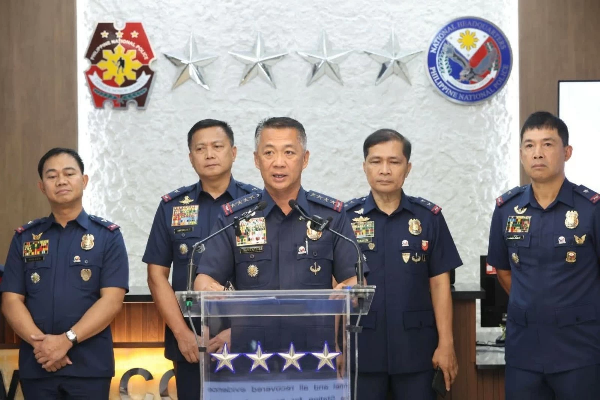 Philippine National Police (PNP) Chief Police General Jose Melencio C. Nartatez Jr. presides over a press briefing with top police officials at Camp Crame in Quezon City on Aug. 6, 2026. (Photo: PNP)