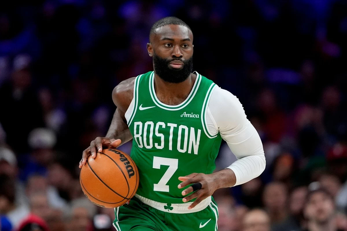 FILE - Boston Celtics' Jaylen Brown plays during Game 6 in a first-round NBA basketball playoff series, April 30, 2026, in Philadelphia. (AP Photo/Matt Slocum, File)