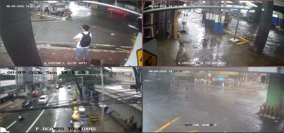 Manila Disaster Risk Reduction and Management Office (MDRRMO) monitors CCTV feeds and flood conditions in real time at the command center as continuous rains from the southwest monsoon affect several parts of the city, August 9, 2026.