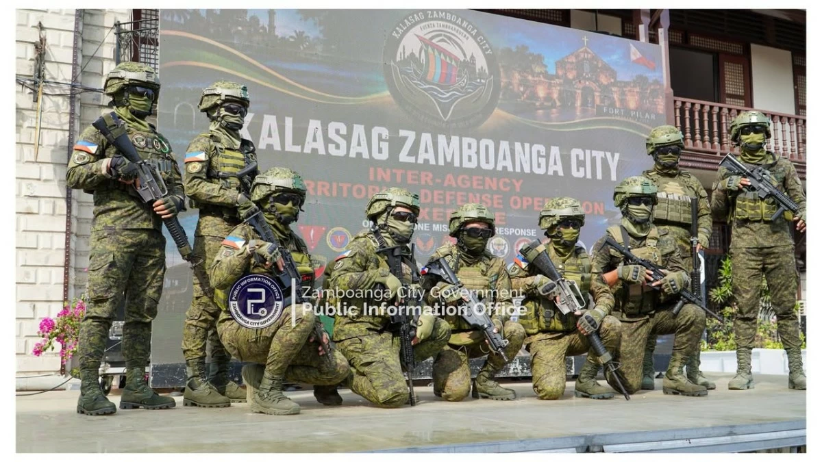 Participants in the Kalasag Zamboanga City inter-agency territorial defense operations exercise (IATDO-E)  are shown  during the launch of the Kalasag Zamboanga City at the City Hall grounds. (Naval Forces WM photo)