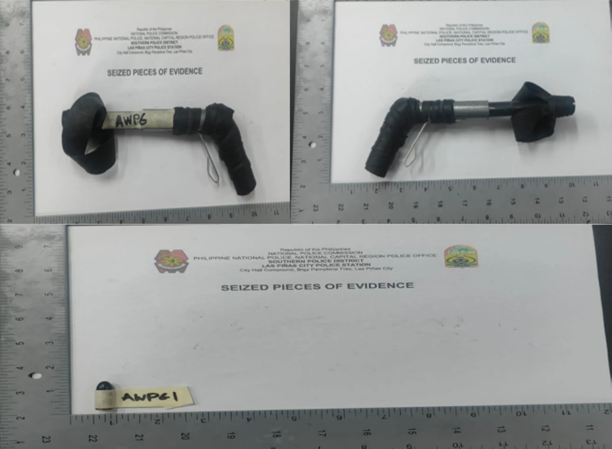 
Confiscated improvised “zip gun” loaded with one live 9mm ammunition recovered from a construction worker arrested (Photo courtesy of Las Piñas City Police)
