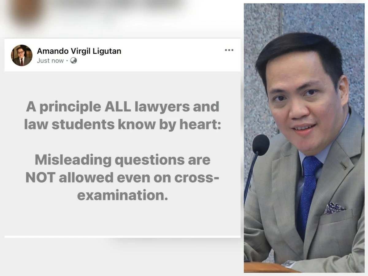 Private prosecutor Amando Virgil Ligutan and a screenshot of his Facebook post (Ligutan, Senate PRIB)