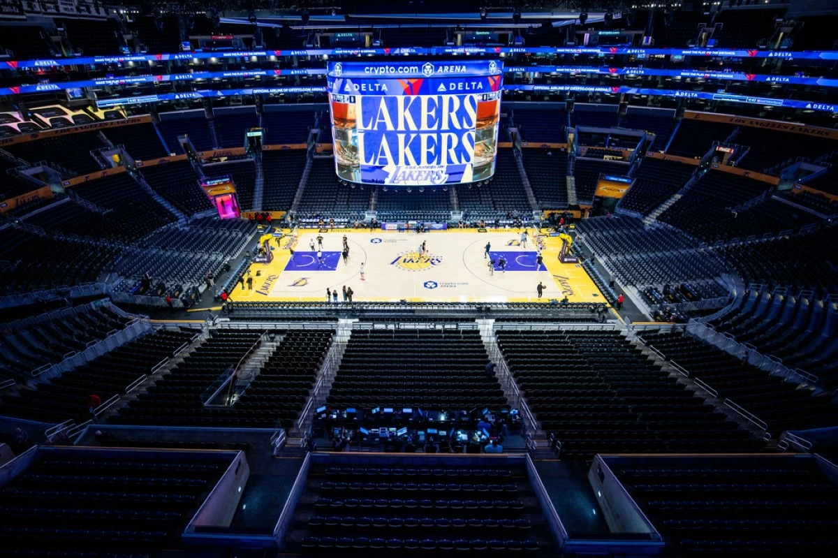 FILE - Crypto Arena is viewed before a Los Angeles Lakers NBA basketball game against the Memphis Grizzlies, Jan. 4, 2026, in Los Angeles. (AP Photo/Ethan Swope, File)