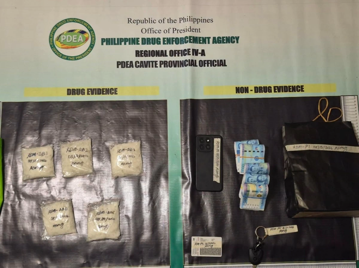P3.4 million worth of suspected shabu and other pieces of evidence confiscated during a buy-bust operation in Imus City on Aug. 13, 2026 (Photo from PDEA 4A/MANILA BULLETIN)