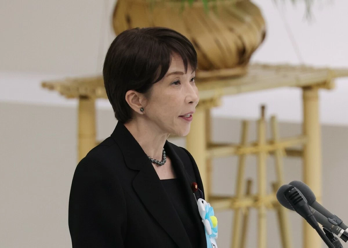 Prime Minister Sanae Takaichi delivers a speech at the national memorial ceremony for war dead in Tokyo on Saturday, August 15, 2026.