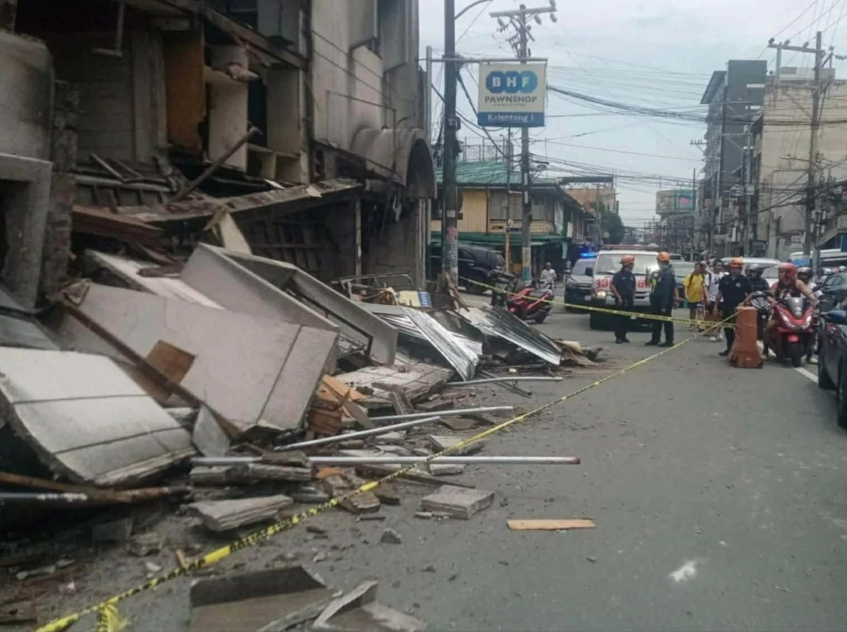 Debris from a collapsed portion of a century-old building’s canopy in Mandaluyong City on Sunday, Aug. 16.  (Contributed Photo)